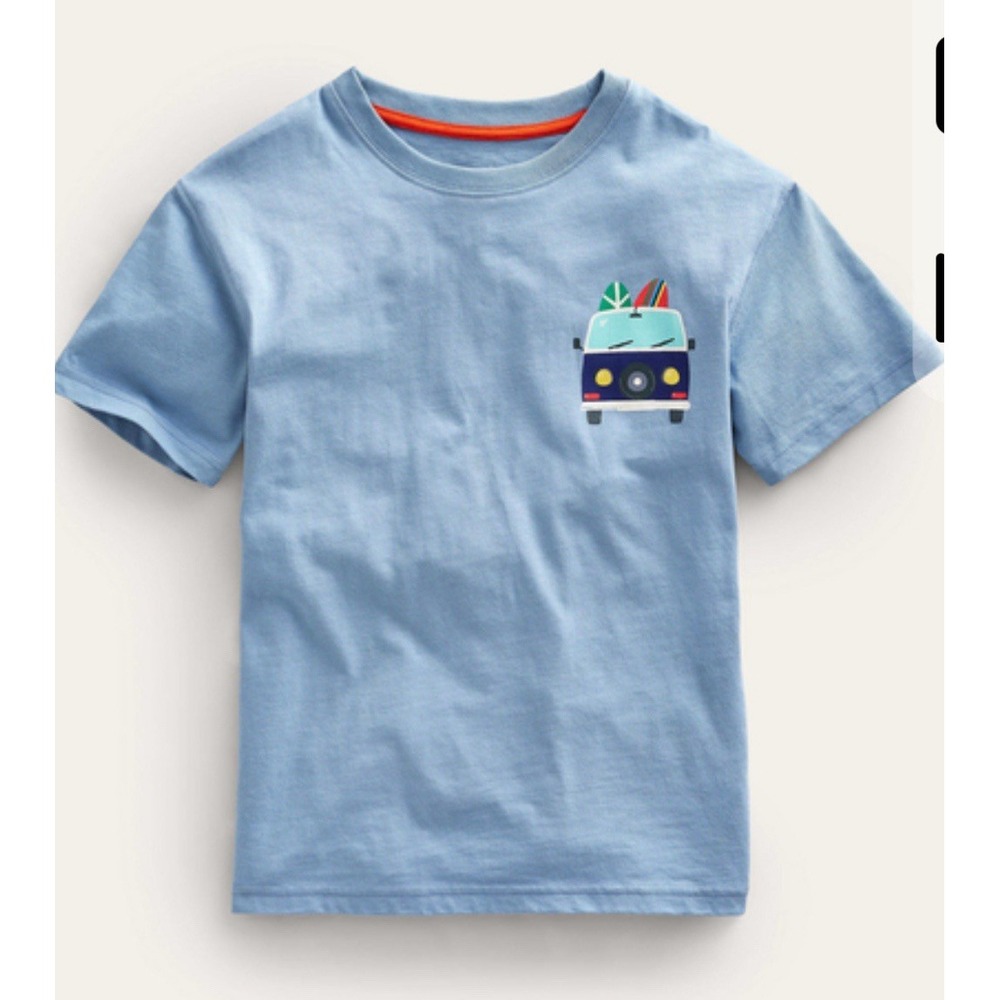 MINI BODEN Kids' Front And Back Logo T-shirt Pebble Blue Size‎ 5-6 Years Beach